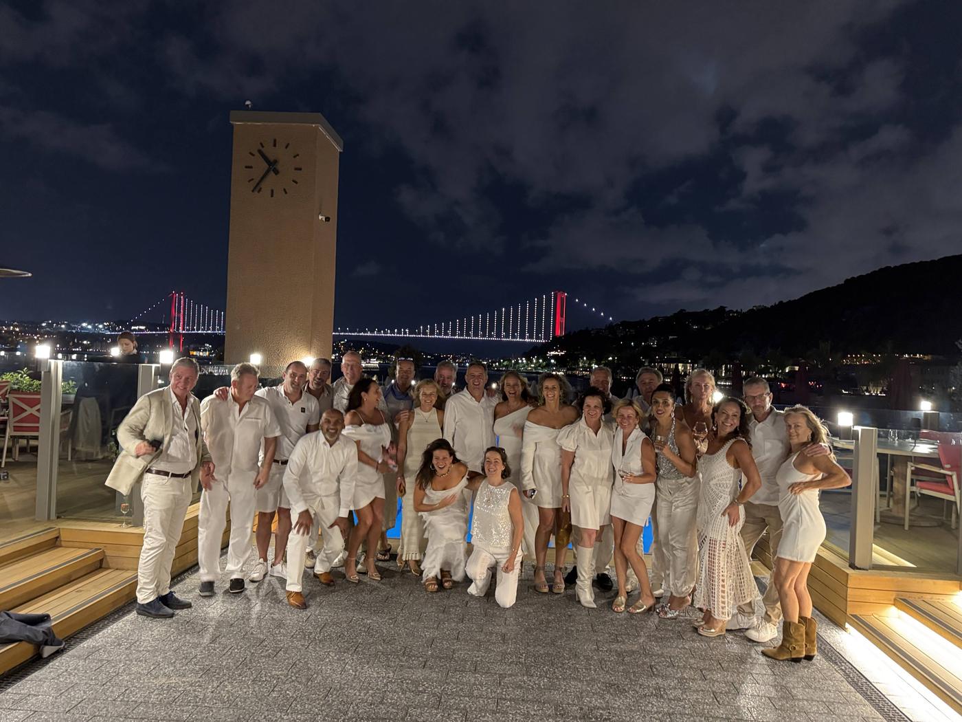 the whole party in white
